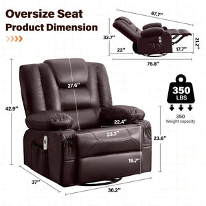 English Elm Rocker Recliner with Massage Heat Swivel Faux Leather Oversized Chair for Living Room W1521P502267