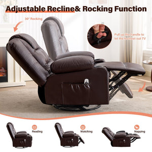English Elm Rocker Recliner with Massage Heat Swivel Faux Leather Oversized Chair for Living Room W1521P502267