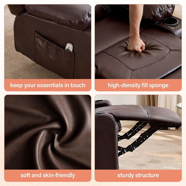 English Elm Rocker Recliner with Massage Heat Swivel Faux Leather Oversized Chair for Living Room W1521P502267