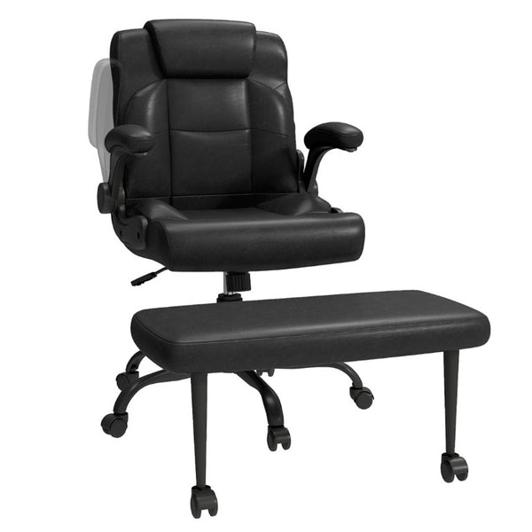 English Elm Cross Legged Office Chair Wide Open Seat Flip Armrests Rotating Footrest Swivel Black W1521P549685
