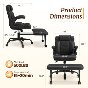 English Elm Cross Legged Office Chair Wide Open Seat Flip Armrests Rotating Footrest Swivel Black W1521P549685
