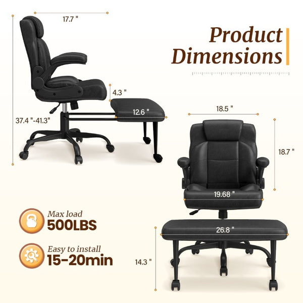 English Elm Cross Legged Office Chair Wide Open Seat Flip Armrests Rotating Footrest Swivel Black W1521P549685
