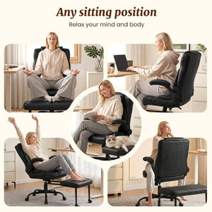 English Elm Cross Legged Office Chair Wide Open Seat Flip Armrests Rotating Footrest Swivel Black W1521P549685
