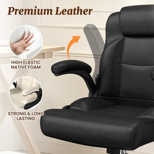 English Elm Cross Legged Office Chair Wide Open Seat Flip Armrests Rotating Footrest Swivel Black W1521P549685