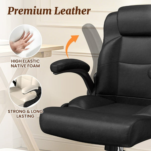 English Elm Cross Legged Office Chair Wide Open Seat Flip Armrests Rotating Footrest Swivel Black W1521P549685