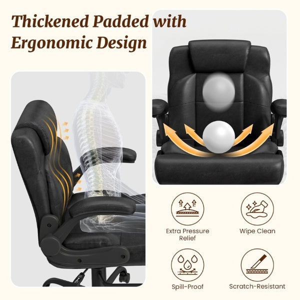 English Elm Cross Legged Office Chair Wide Open Seat Flip Armrests Rotating Footrest Swivel Black W1521P549685