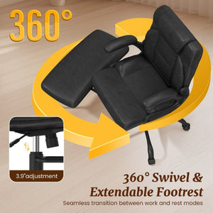 English Elm Cross Legged Office Chair Wide Open Seat Flip Armrests Rotating Footrest Swivel Black W1521P549685