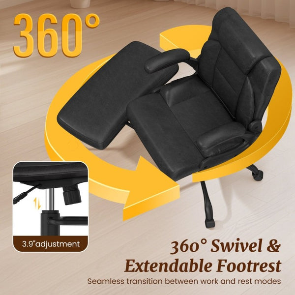 English Elm Cross Legged Office Chair Wide Open Seat Flip Armrests Rotating Footrest Swivel Black W1521P549685