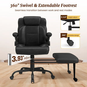 English Elm Cross Legged Office Chair Wide Open Seat Flip Armrests Rotating Footrest Swivel Black W1521P549685
