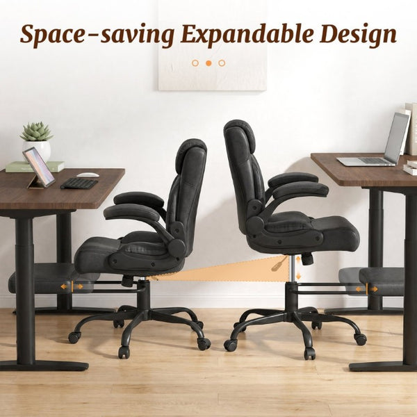 English Elm Cross Legged Office Chair Wide Open Seat Flip Armrests Rotating Footrest Swivel Black W1521P549685