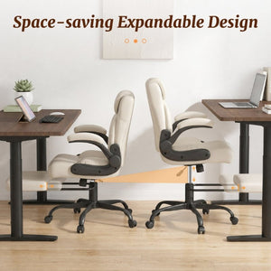 English Elm Cross Legged Office Chair Wide Open Seat Flip Armrests Rotating Footrest Swivel Beige W1521P549687