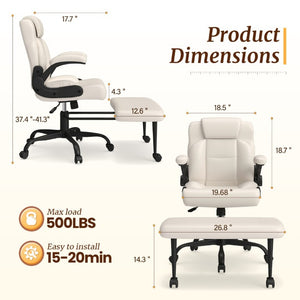 English Elm Cross Legged Office Chair Wide Open Seat Flip Armrests Rotating Footrest Swivel Beige W1521P549687