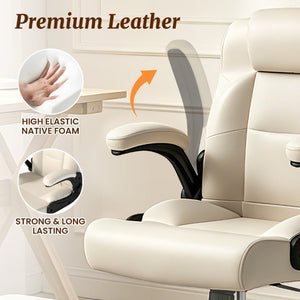 English Elm Cross Legged Office Chair Wide Open Seat Flip Armrests Rotating Footrest Swivel Beige W1521P549687