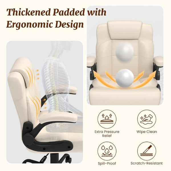 English Elm Cross Legged Office Chair Wide Open Seat Flip Armrests Rotating Footrest Swivel Beige W1521P549687