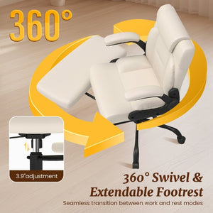 English Elm Cross Legged Office Chair Wide Open Seat Flip Armrests Rotating Footrest Swivel Beige W1521P549687
