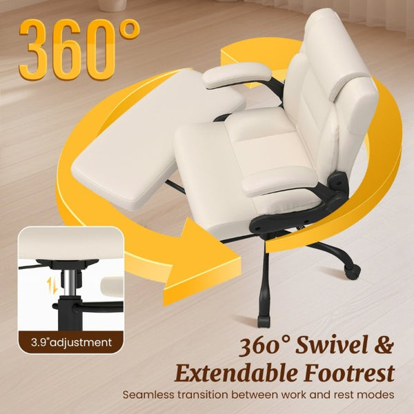 English Elm Cross Legged Office Chair Wide Open Seat Flip Armrests Rotating Footrest Swivel Beige W1521P549687