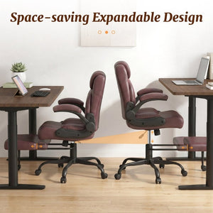 English Elm Cross Legged Office Chair Wide Open Seat Flip Armrests Rotating Footrest Swivel Dark Brown W1521P549688