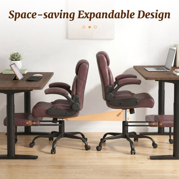 English Elm Cross Legged Office Chair Wide Open Seat Flip Armrests Rotating Footrest Swivel Dark Brown W1521P549688
