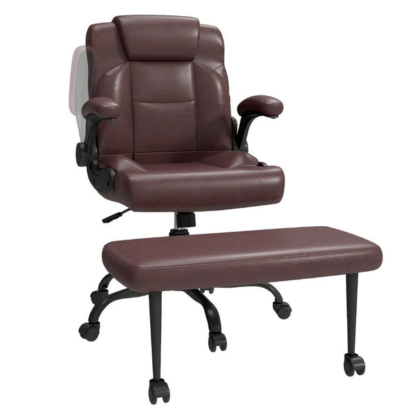 English Elm Cross Legged Office Chair Wide Open Seat Flip Armrests Rotating Footrest Swivel Dark Brown W1521P549688