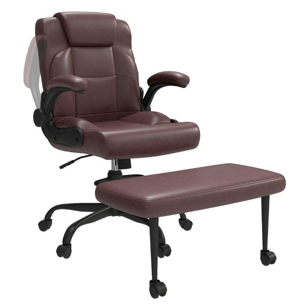 English Elm Cross Legged Office Chair Wide Open Seat Flip Armrests Rotating Footrest Swivel Dark Brown W1521P549688