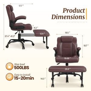 English Elm Cross Legged Office Chair Wide Open Seat Flip Armrests Rotating Footrest Swivel Dark Brown W1521P549688