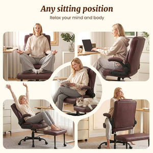 English Elm Cross Legged Office Chair Wide Open Seat Flip Armrests Rotating Footrest Swivel Dark Brown W1521P549688