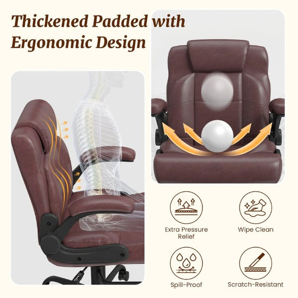 English Elm Cross Legged Office Chair Wide Open Seat Flip Armrests Rotating Footrest Swivel Dark Brown W1521P549688