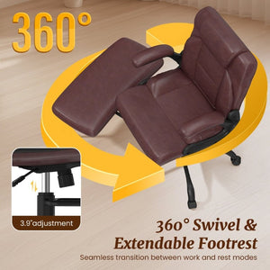 English Elm Cross Legged Office Chair Wide Open Seat Flip Armrests Rotating Footrest Swivel Dark Brown W1521P549688