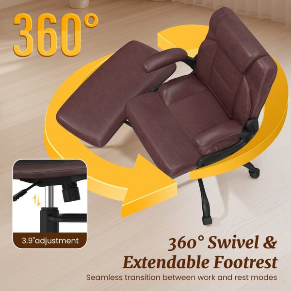 English Elm Cross Legged Office Chair Wide Open Seat Flip Armrests Rotating Footrest Swivel Dark Brown W1521P549688