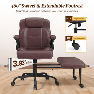 English Elm Cross Legged Office Chair Wide Open Seat Flip Armrests Rotating Footrest Swivel Dark Brown W1521P549688