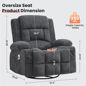 English Elm 360° Swivel Rocker Recliner with Massage Heat USB Port and Cup Holders for Any Room W1521P555081
