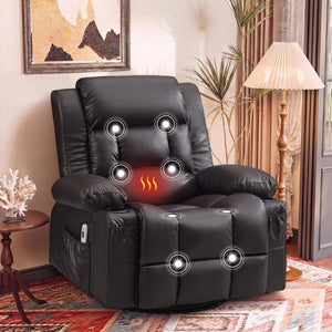 English Elm 360° Swivel Rocker Recliner PU Leather Nursery Glider with Massage Heat and USB Port Brown W1521P555207