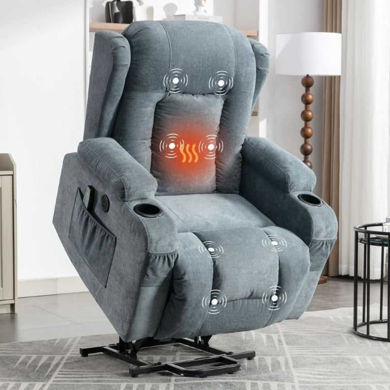 English Elm Power Lift Recliner with Heat Massage USB Port and 8 Point Vibration for Senior Living W1521S00015