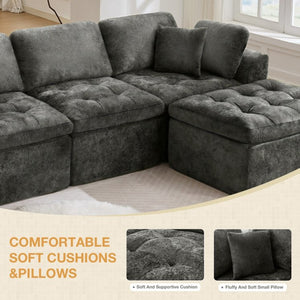 English Elm 110" Chenille Cloud Sectional Modular Sofa with Oversized Ottoman for Living Room Grey W1521S00084