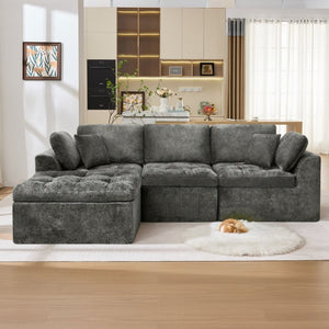 English Elm 110" Chenille Cloud Sectional Modular Sofa with Oversized Ottoman for Living Room Grey W1521S00084