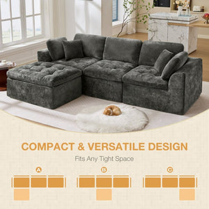 English Elm 110" Chenille Cloud Sectional Modular Sofa with Oversized Ottoman for Living Room Grey W1521S00084