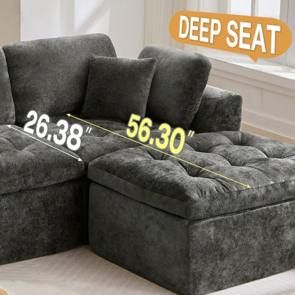 English Elm 110" Chenille Cloud Sectional Modular Sofa with Oversized Ottoman for Living Room Grey W1521S00084