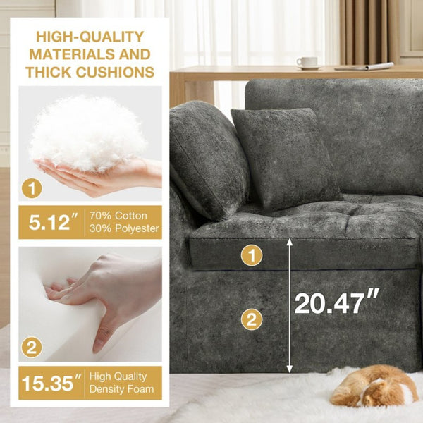 English Elm 110" Chenille Cloud Sectional Modular Sofa with Oversized Ottoman for Living Room Grey W1521S00084
