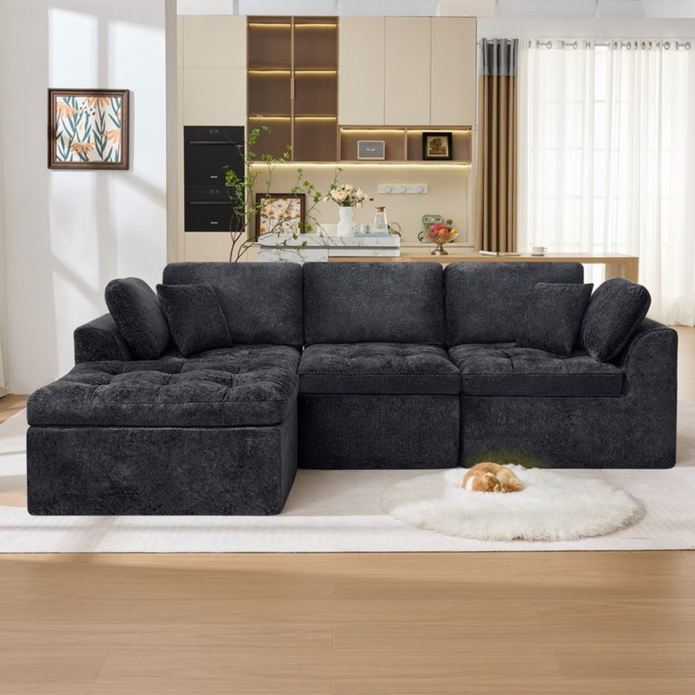 English Elm 110" Chenille Cloud Sectional Modular Sofa with Oversized Ottoman for Living Room Black W1521S00086