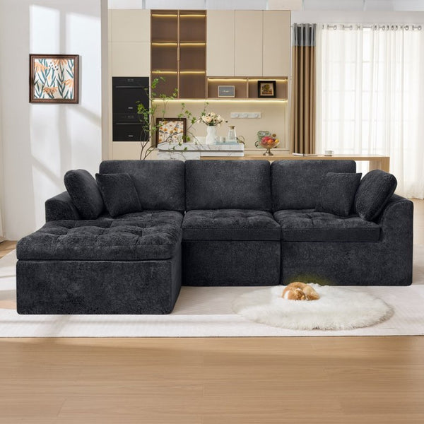 English Elm 110" Chenille Cloud Sectional Modular Sofa with Oversized Ottoman for Living Room Black W1521S00086