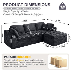 English Elm 110" Chenille Cloud Sectional Modular Sofa with Oversized Ottoman for Living Room Black W1521S00086