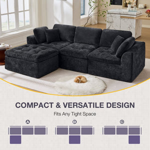 English Elm 110" Chenille Cloud Sectional Modular Sofa with Oversized Ottoman for Living Room Black W1521S00086