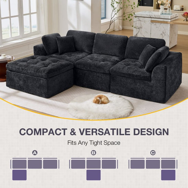 English Elm 110" Chenille Cloud Sectional Modular Sofa with Oversized Ottoman for Living Room Black W1521S00086
