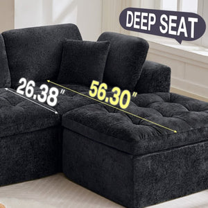 English Elm 110" Chenille Cloud Sectional Modular Sofa with Oversized Ottoman for Living Room Black W1521S00086