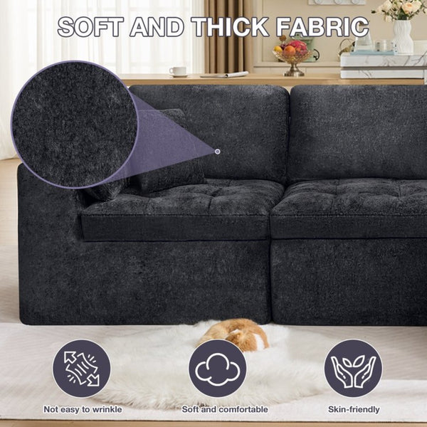 English Elm 110" Chenille Cloud Sectional Modular Sofa with Oversized Ottoman for Living Room Black W1521S00086