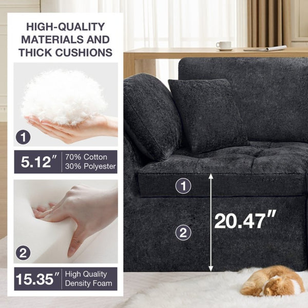 English Elm 110" Chenille Cloud Sectional Modular Sofa with Oversized Ottoman for Living Room Black W1521S00086