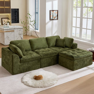 English Elm 110" Chenille Cloud Sectional Modular Sofa with Oversized Ottoman for Living Room Green W1521S00088