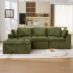 English Elm 110" Chenille Cloud Sectional Modular Sofa with Oversized Ottoman for Living Room Green W1521S00088
