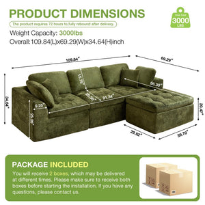 English Elm 110" Chenille Cloud Sectional Modular Sofa with Oversized Ottoman for Living Room Green W1521S00088