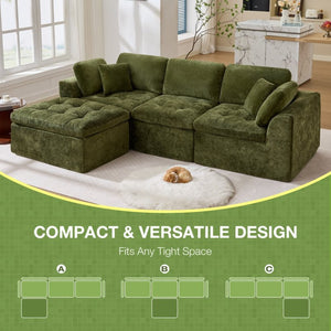 English Elm 110" Chenille Cloud Sectional Modular Sofa with Oversized Ottoman for Living Room Green W1521S00088